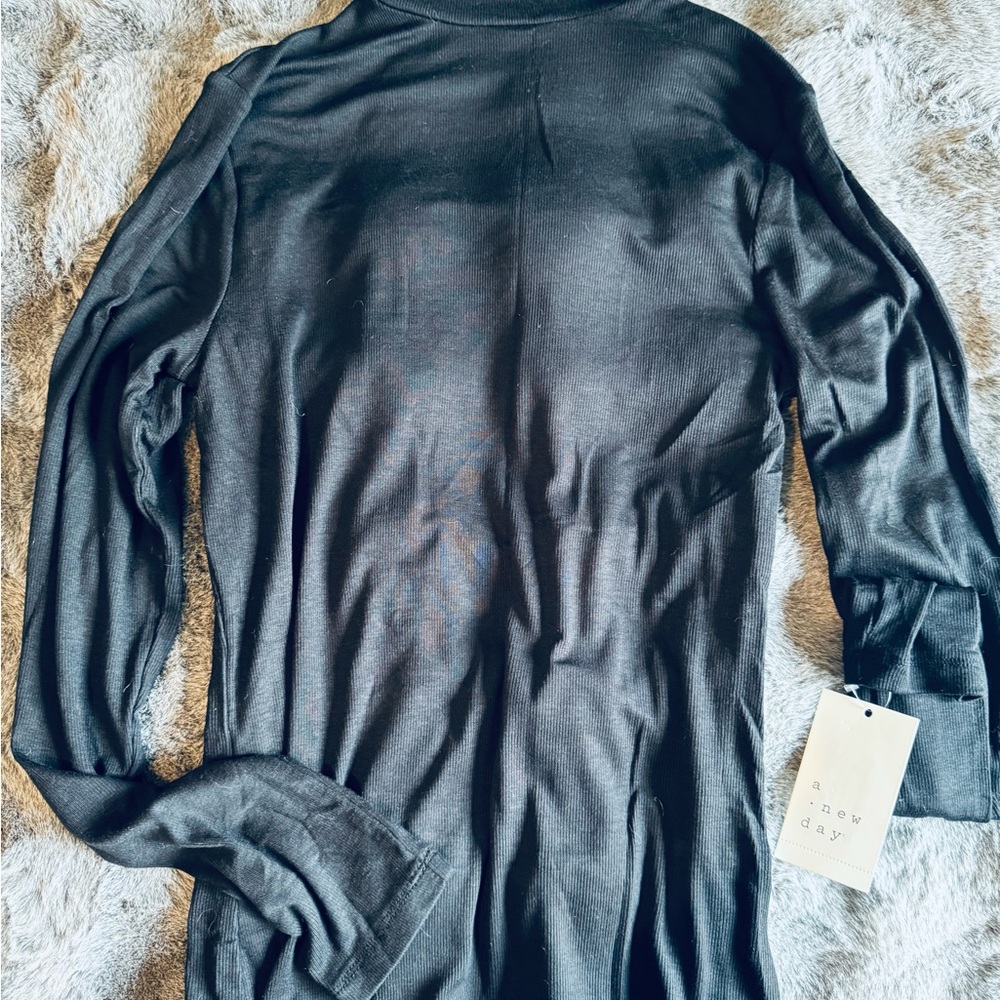 A New Day Ribbed Mock Neck Long Sleeve Top Women’s XS Black NWT Target